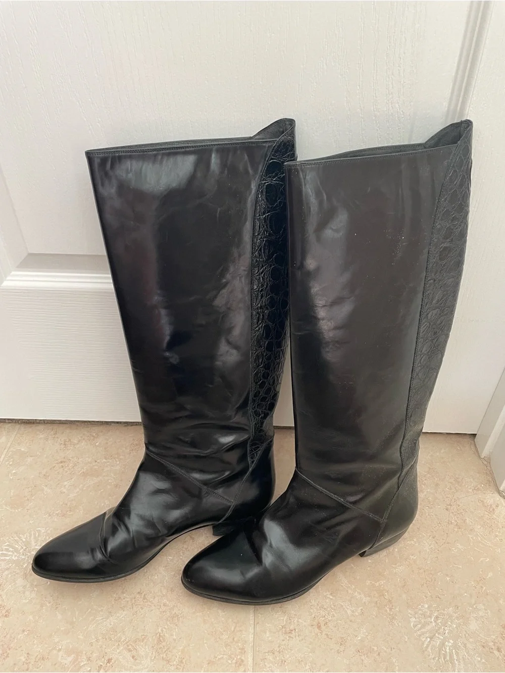 Vintage Bally Silvia 1 Black Leather Under-the-Knee Boots Ladies Size 8.5